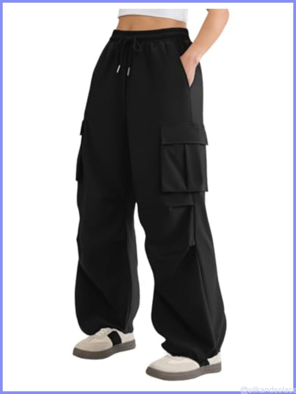 Women's Lightweight Baggy Parachute Cargo Pants, Y2K Hiking Pants with Deep